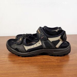 Ecco Yucatan Sandals Men's Black Tan Leather Comfort EU 45 US 11 Hook & Loop